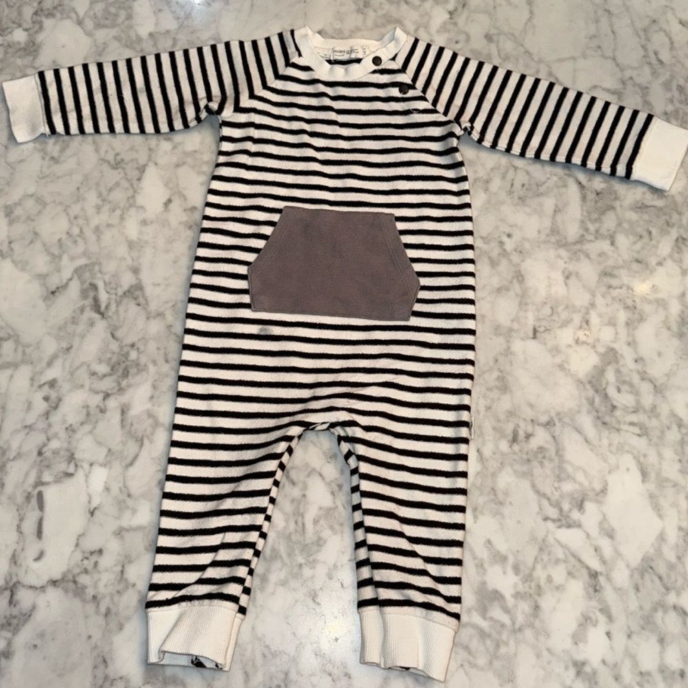 Miles Striped Baby One Piece Outfit with Pocket 12M